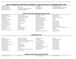 ARTS, HUMANITIES and SOCIAL SCIENCES - 2018-19 FACULTY, LECTURERS and STAFF David Bertolini, Ph.D