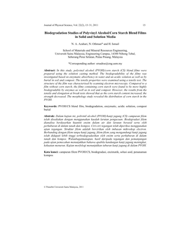 Biodegradation Studies of Polyvinyl Alcohol/Corn Starch Blend Films in Solid and Solution Media