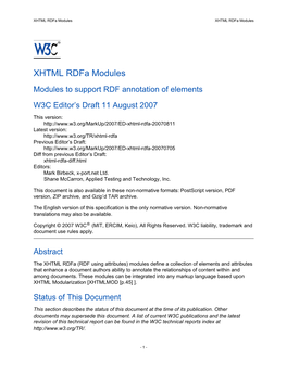 XHTML Rdfa Modules XHTML Rdfa Modules