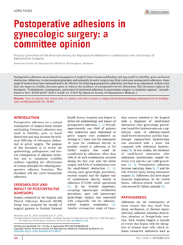 Postoperative Adhesions in Gynecologic Surgery: a Committee Opinion