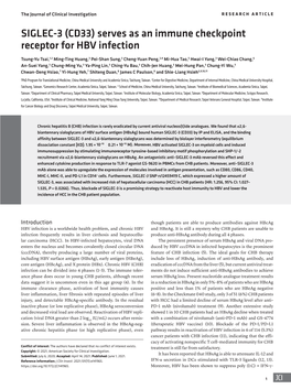 (CD33) Serves As an Immune Checkpoint Receptor for HBV Infection