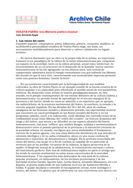 VIOLETA PARRA Una Memoria Poéticomusical Juan Armando Epple