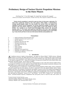 Preliminary Design of Nuclear Electric Propulsion Missions to the Outer Planets