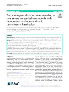 Severe Congenital Neutropenia with Monocytosis and Non-Syndromic Sensorineural Hear