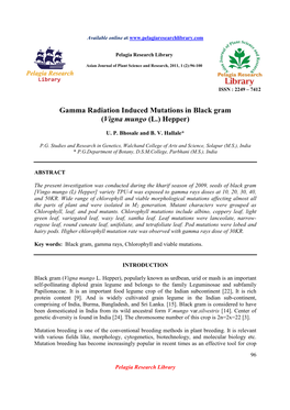 Gamma Radiation Induced Mutations in Black Gram (Vigna Mungo (L.) Hepper)