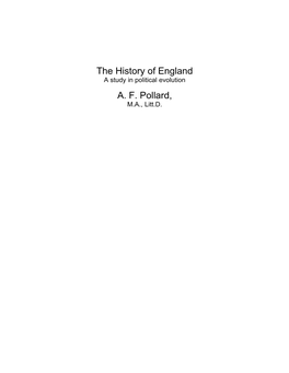 The History of England A. F. Pollard