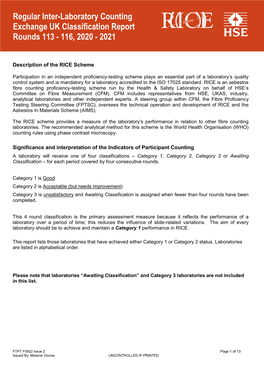 Current UK Laboratory Classification Report R113-116