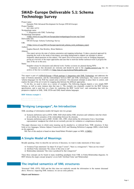 SWAD-Europe Deliverable 5.1: Schema Technology Survey