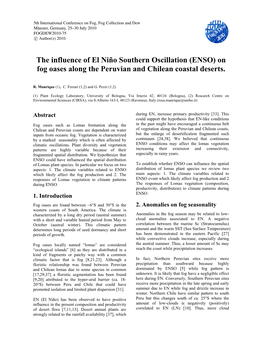 The Influence of El Niño Southern Oscillation (ENSO) on Fog Oases Along the Peruvian and Chilean Coastal Deserts