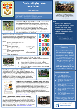 Cumbria Rugby Union Newsletter