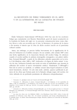 La Recepción De Émile Verhaeren En El Arte Y En La Literatura De La Cataluña De Finales De Siglo