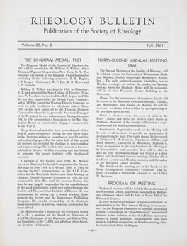 RHEOLOGY BULLETIN Publication of the Society of Rheology