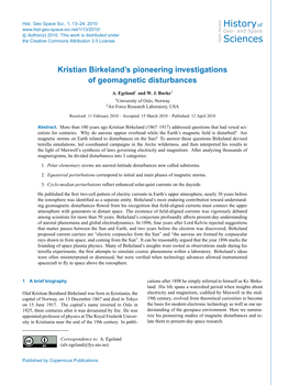 Kristian Birkeland's Pioneering Investigations of Geomagnetic
