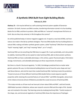 A Synthetic DNA Built from Eight Building Blocks