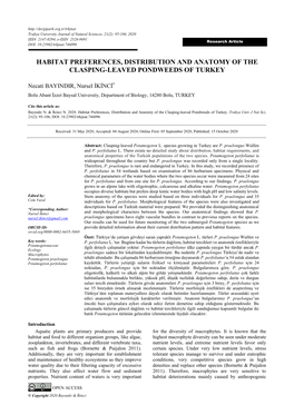 Habitat Preferences, Distribution and Anatomy of the Clasping-Leaved Pondweeds of Turkey