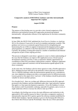 Report of Short Term Assignment DFID Contract Number: ESD/14 Comparative Analysis of OECD/DAC Guidance and Other Internationally