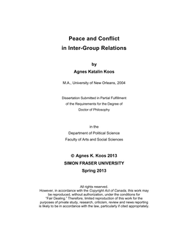 Peace and Conflict in Inter-Group Relations