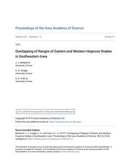 Overlapping of Ranges of Eastern and Western Hognose Snakes in Southeastern Iowa