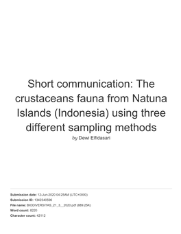The Crustaceans Fauna from Natuna Islands (Indonesia) Using Three Different Sampling Methods by Dewi Elfidasari