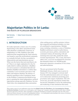 Majoritarian Politics in Sri Lanka: the ROOTS of PLURALISM BREAKDOWN