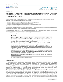 Myotilin, a New Topotecan Resistant Protein in Ovarian Cancer Cell Lines