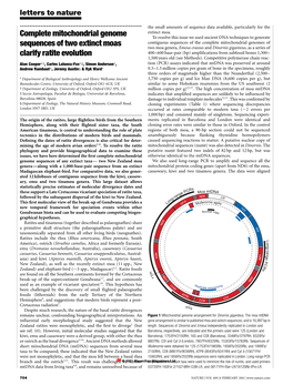 Complete Mitochondrial Genome Sequences of Two Extinct Moas