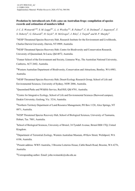 Predation by Introduced Cats Felis Catus on Australian Frogs: Compilation of Species Records and Estimation of Numbers Killed