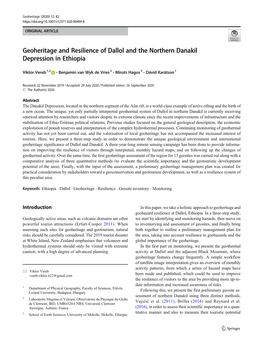 Geoheritage and Resilience of Dallol and the Northern Danakil Depression in Ethiopia