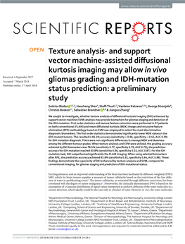 And Support Vector Machine-Assisted Diffusional Kurtosis Imaging