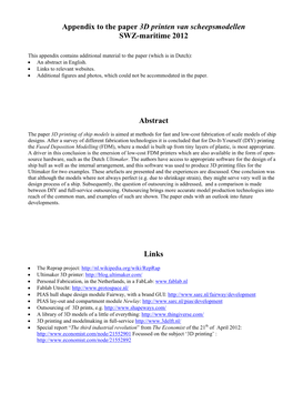 Appendix to the Paper 3D Printen Van Scheepsmodellen SWZ-Maritime 2012