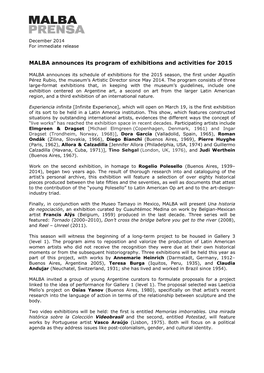 MALBA Anuncia Su Programación 2015 Eng