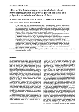 Effect of the 13-Adrenoceptor Agonist Clenbuterol and Phytohaemagglutinin on Growth, Protein Synthesis and Polyamine Metabolism of Tissues of the Rat 'S