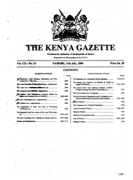 THE ,KENYIVGAZETTE.- Published,By Authority of **Republic of Kenya (Registered As A•Newspaper at the G.P.O.)