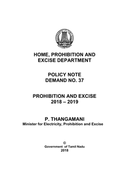 Home, Prohibition and Excise Department Policy Note Demand No. 37 Prohibition and Excise 2018