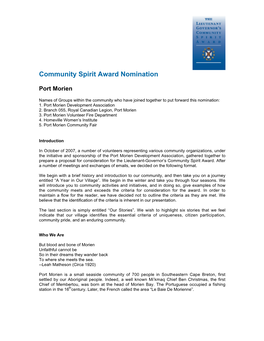 Community Spirit Award Nomination