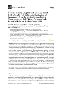 Genome Mining Coupled with OSMAC-Based Cultivation Reveal Diﬀerential Production of Surugamide a by the Marine Sponge Isolate Streptomyces Sp