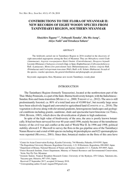 Contributions to the Flora of Myanmar Ii: New Records of Eight Woody Species from Tanintharyi Region, Southern Myanmar