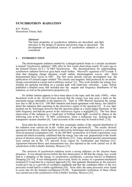 Synchrotron Radiation R.P