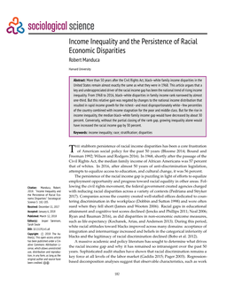 Income Inequality and the Persistence of Racial Economic Disparities Robert Manduca