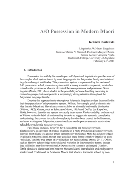 "A/O Possession in Modern Maori" (2011)