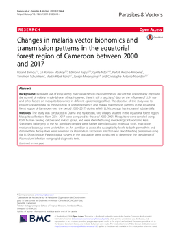 Changes in Malaria Vector Bionomics and Transmission Patterns in The