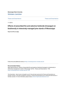 Effects of Prescribed Fire and Selective Herbicide (Imazapyr) on Biodiversity in Intensively Managed Pine Stands of Mississippi