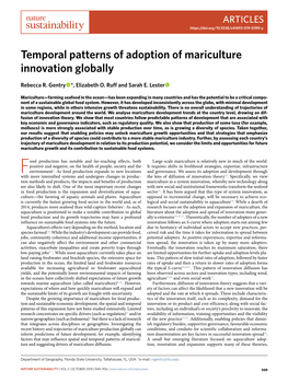 Temporal Patterns of Adoption of Mariculture Innovation Globally