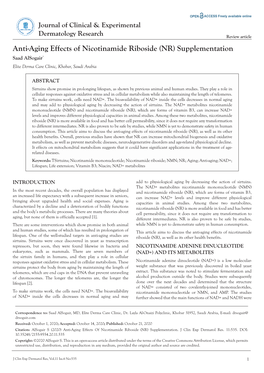 Anti-Aging Effects of Nicotinamide Riboside (NR) Supplementation Saad Alsogair* Elite Derma Care Clinic, Khobar, Saudi Arabia