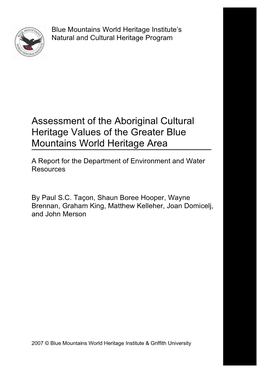 2007. Assessment of the Aboriginal Cultural Heritage Values of the Greater Blue Mountains World Heritage Area