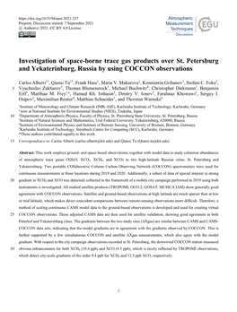 Investigation of Space-Borne Trace Gas Products Over St. Petersburg and Yekaterinburg, Russia by Using COCCON Observations