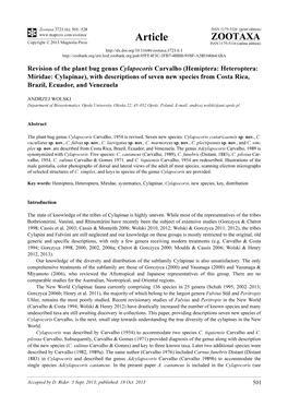 Revision of the Plant Bug Genus Cylapocoris Carvalho (Hemiptera: Heteroptera: Miridae: Cylapinae), with Descriptions of Seven Ne