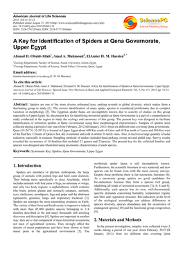A Key for Identification of Spiders at Qena Governorate, Upper Egypt