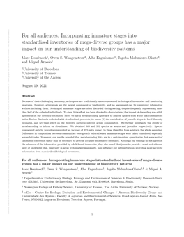 Incorporating Immature Stages Into Standardised Inventories