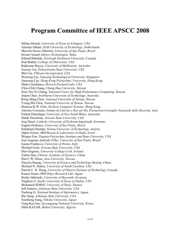 Program Committee of IEEE APSCC'08